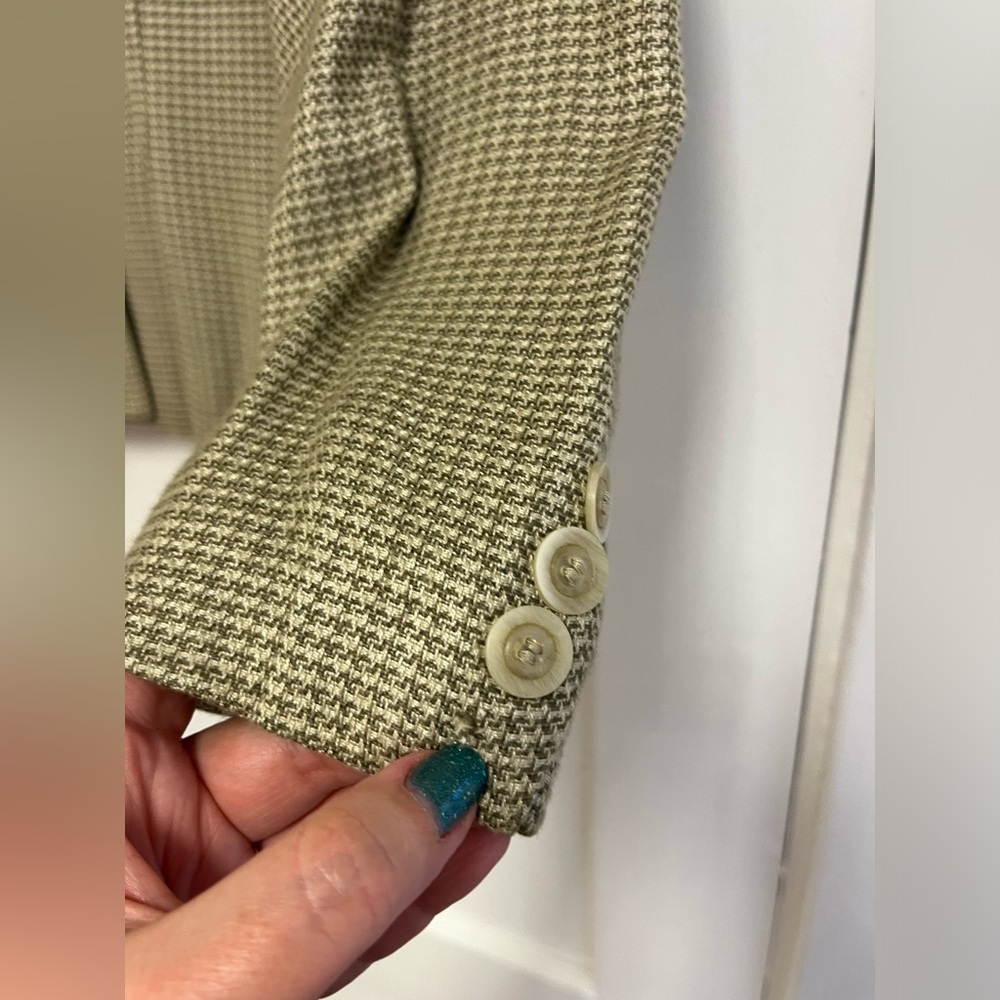Jones Wear Women Houndstooth Long Sleeve Shoulder Pads Sage Green Jacket Size 14 - Picture 6 of 11